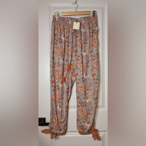 World Market Pajama Pants Gray Orange Floral NWT Size L/XL